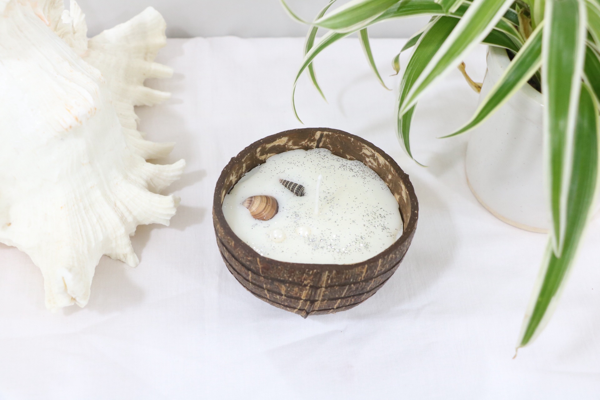 White Oceanic Coconut Shell Candle - Image 2